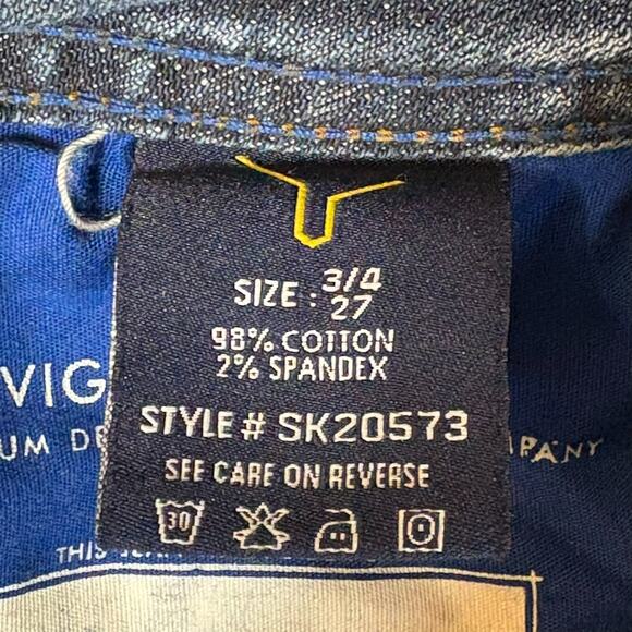 Vigoss Collection Denim Mini Skirt Dark Wash 3/4 27 Juniors Raw Hem Distressed - Picture 9 of 9